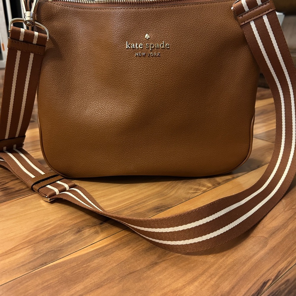 Kate Spade Tan Crossbody Bag with Striped Strap